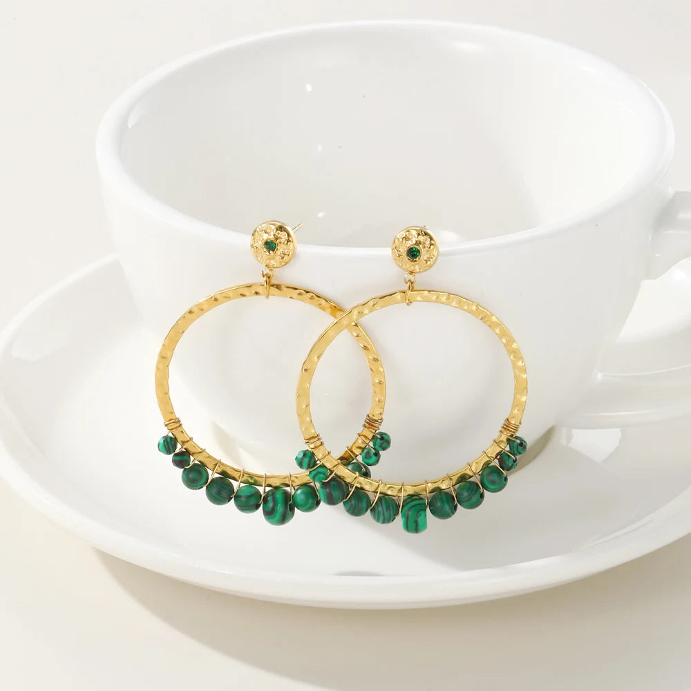 18K Gold Plated Drop Earrings - Natural Stone Fashion Earring 18K Gold Plated Drop Earrings - Natural Stone Fashion Earring